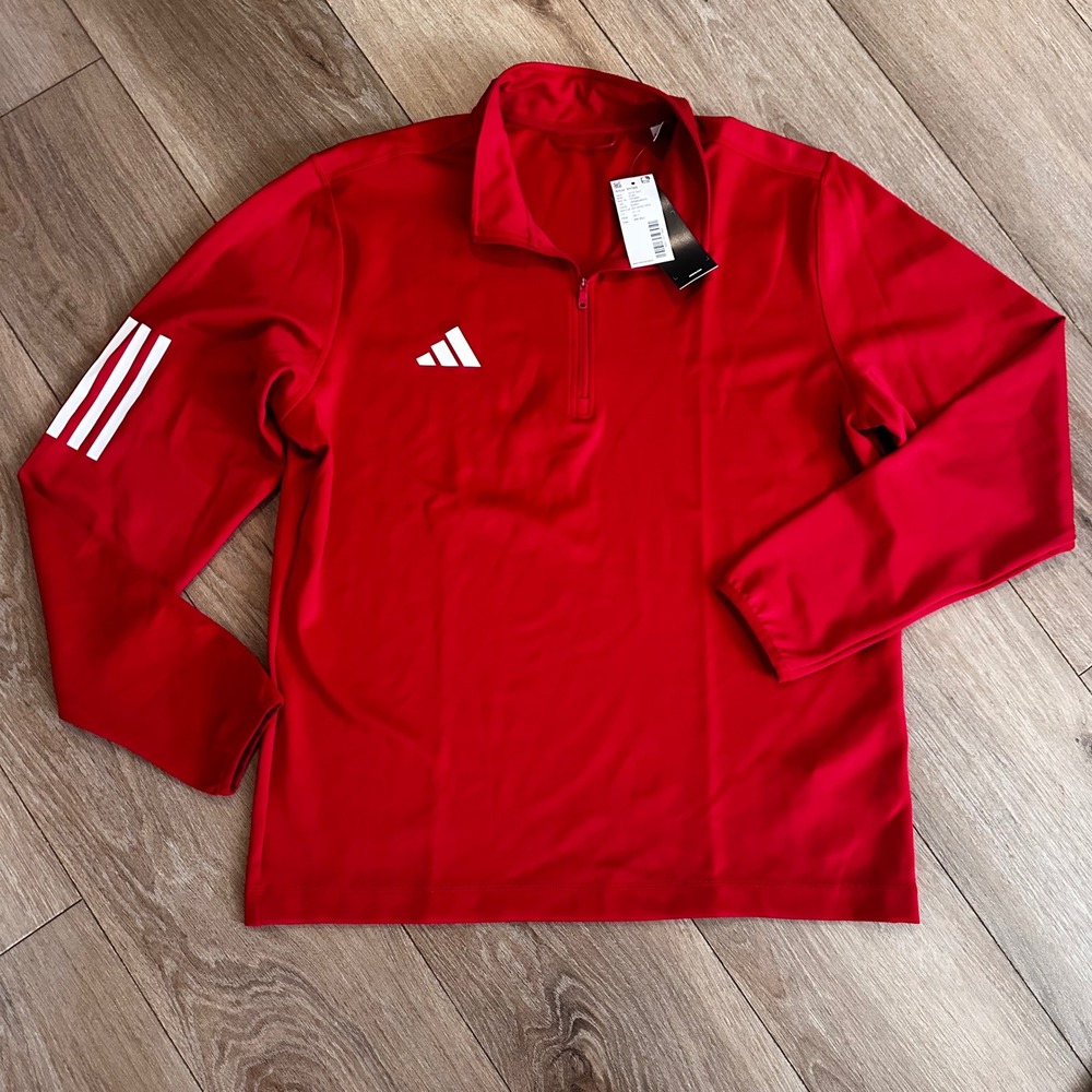 Adidas Mens 1/2 Zip Golf Pullover Red White 3-Stripe Sample HY7895 Size Medium